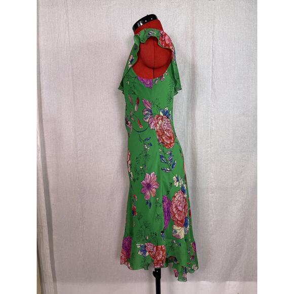 Roz & Ali Green One Shoulder Dress Sz 4 Asymmetrical Floral Spring Summer E110 - Picture 4 of 13
